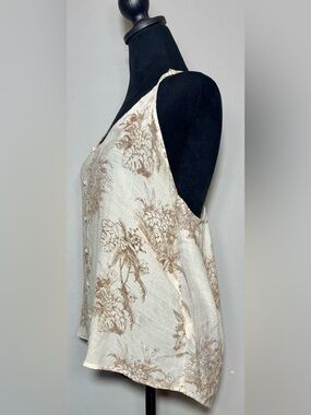 Sweet Wanderer Tropical Floral Lace Back Button Down Accent Top XL